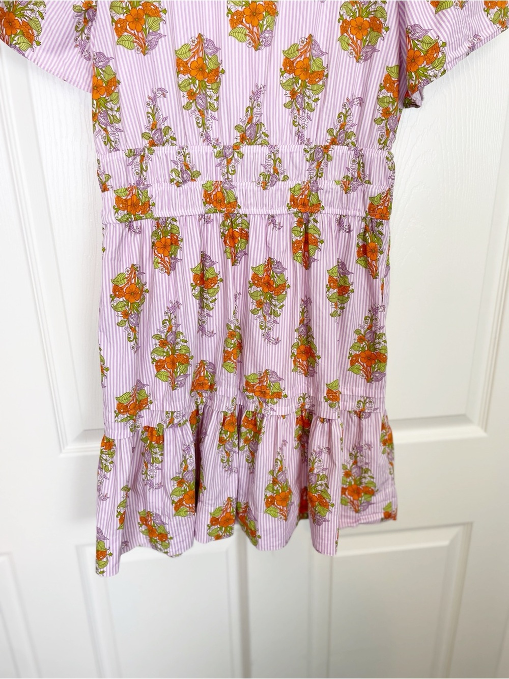 Anthropologie Somerset Lavender Stripe Floral Mini Dress Cotton Poplin Sz L - Picture 8 of 11